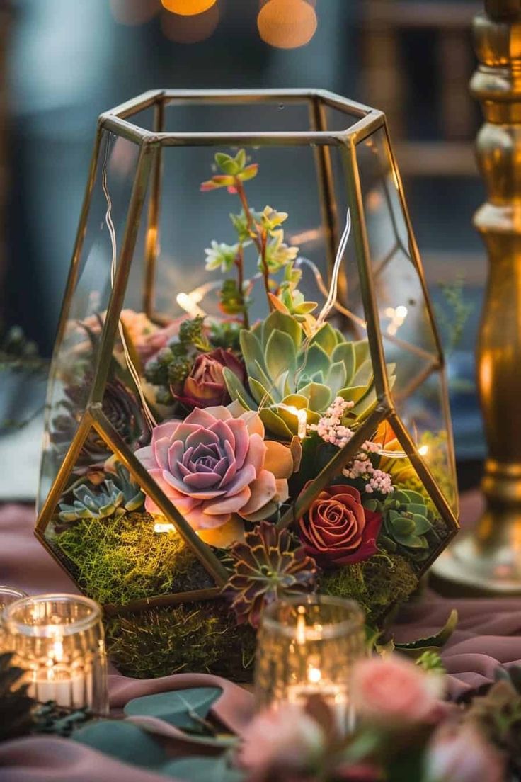 Geometric wedding centerpieces